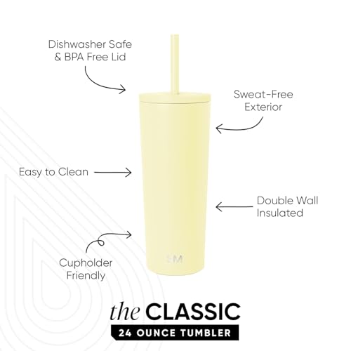Image of Simple Modern Classic Tumbler with Straw Lid | Insulated Iced Coffee Cup Reusable Stainless Steel Water Bottle Travel Mug | Gifts for Women Men Her Him | 24oz | Buttercup
