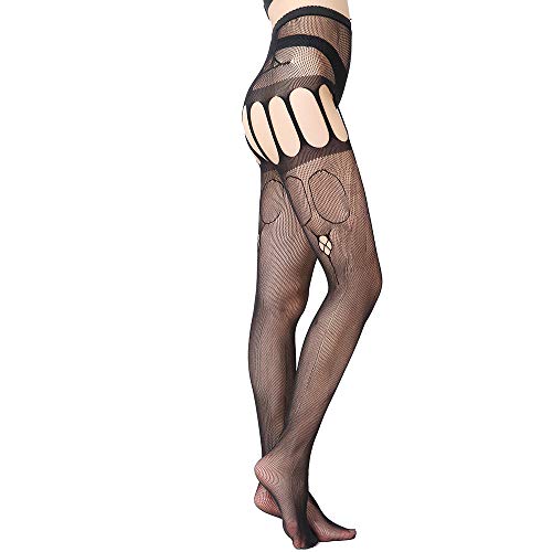 Image of KACOLOR Fishnet Stockings for Women Suspender Tights High Waist Black Lace Leggings Thigh High Tights Pantyhose