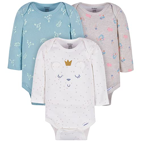 Image of Gerber Baby Girls 3-Pack Long Sleeve Onesies Bodysuit