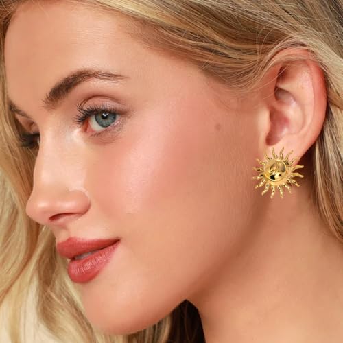 Gold Sun Stud Earrings Vintage Boho Statement Earrings for Women2