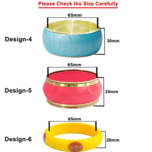 Beneficence Gratuity - Super Value Gift Or Reseller Pack Of 6 Masterfully Handmade Traditional Art Indian Bangles In Assorted Designs Colors In Resin Brass Wood Standard Wrist Size For Girls & Women #TOP2