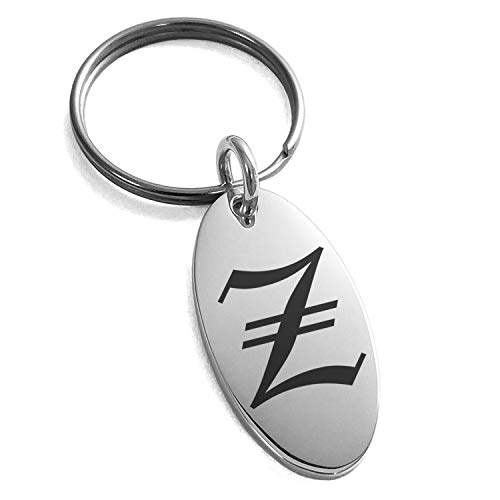 Stainless Steel Letter Z Initial Old English Monogram Small Oval Charm Keychain Keyring