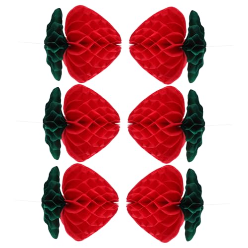 MOKKHNB 6 Piezas Decoración De Bolas De Panal. Bola De Panal De Tejido Decoración De Fiesta De Fresas Linterna De Panal De Frutas Bola De Panal De Frutas Bola De Tejido De Panal Papel Rojo