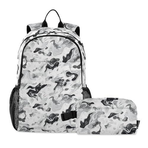 KLL Camouflage White Backpack With Lunch Bag (scenario) Book Bag For Boys age 8-10 years old