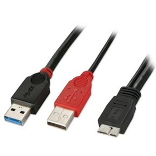 LINDY 0.5m USB 3.0 Dual Power Cable, 2 x Type A to Micro-B