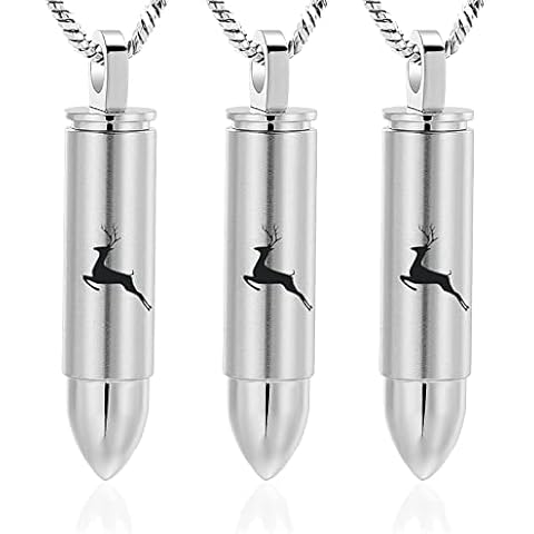 Yinplsmemory 3 Pack Black Cremation Jewelry for Ashes Silver Urn Necklace for Ashes Deer Bullet Memorial Urns Ashes Keepsake Necklace Cover