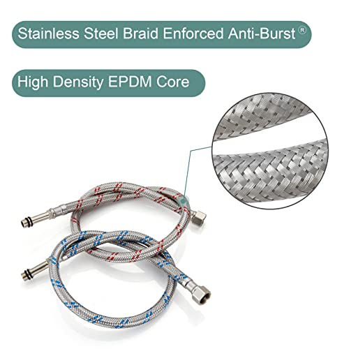 Midanya 32-Inch Long Faucet Connector, Braided Stainless Steel Supply Hose 3/8-Inch Female Compression Thread x M10 Male Connector, x 2 Pcs (1 Pair)
