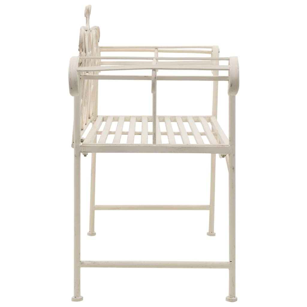Gartenbank Metall 132 cm Antik Weiß Vintage Sitzbank mit Schnörkel-Verzierungen Nostalgie Parkbank wetterfest für Garten Terrasse und Balkon 2-Sitzer Metallbank weiß