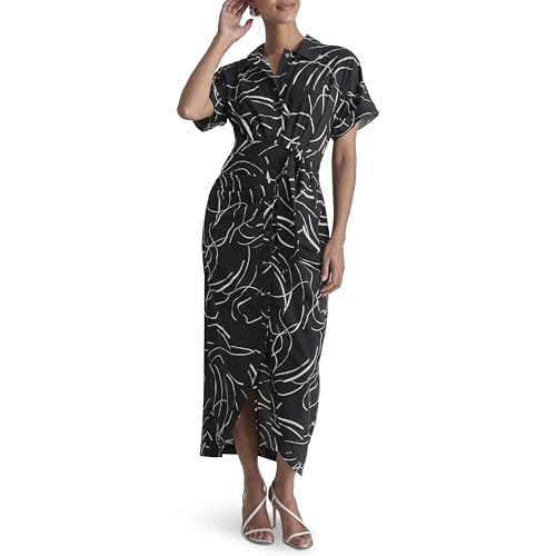 DKNY Women's Short Sleeve Collared Neck Midi Dress Shirtdress with Removable Belt