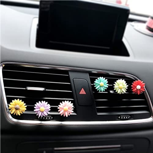 Car Air Freshener With Fragrance Pads Colorful Daisy Flower Cute Air Vent Clip Air Conditioning Outlet Clip Car Scents Air Freshener Vent Clip Car Interior Decor Accessories For Girls Women (Yellow,Purple,Pink,Green,Blue,Red) #TOP1