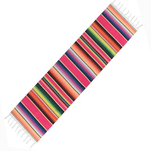 Bessy shop Toalha de mesa mexicana com riscas arco-íris com borlas, toalha de mesa decorativa multifunções, para festas, piquenique ou decoração (35 x 215 cm)