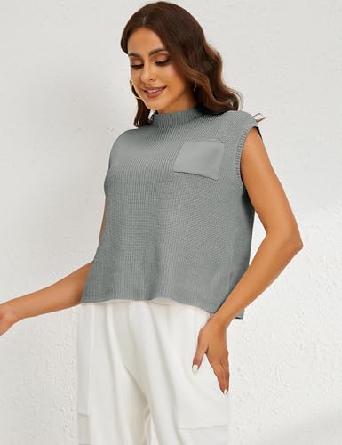 Image of Himosyber Women's Solid Sleeveless Vest Mock Neck Cap Sleeve Knitwear Sweater Tops