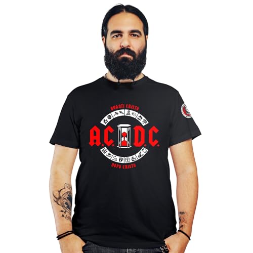 A.C./D.C. - avanti Cristo // Dopo Cristo - T-Shirt Uomo - Rock - Storia - AC DC - Maglietta a Manica Corta 100% Cotone Organico - XL