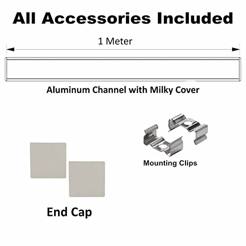 Image of (25x25mm) LED Strip Light 1Meter Aluminium Rectangular Surface Profile Light Channels with Diffused Cover, End Caps and Mounting Clips Without LED Straight Linear - Pack of 2