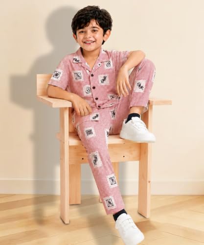 Image of 3BROS Unisex Pure Cotton Short Sleeve Kids Night Dress for Boys & Girls Nightwear /Sleepsuit /Sleepwear /Loungewear Night Suit for Boys and Girls Top and Pyjama Combo Set