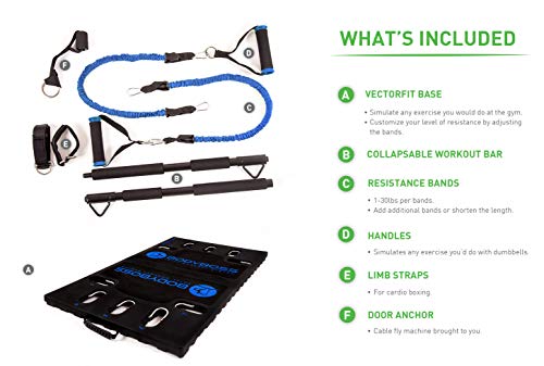 BodyBoss Home Gym 2.0 - Full Portable Gym Home Workout Package + 1 Set of Resistance Bands - Collapsible Resistance Bar, Handles - Full Body Workouts for Home, Travel or Outside - Blue - Image 4