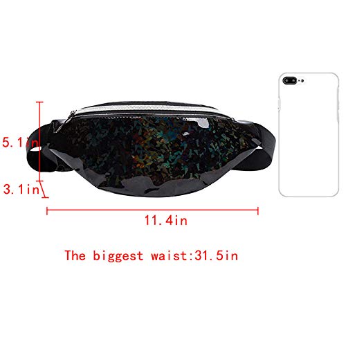 Aisa Unisex Holographic Fanny Pack Waist Bag with Adjustable Belt (Z-Black)