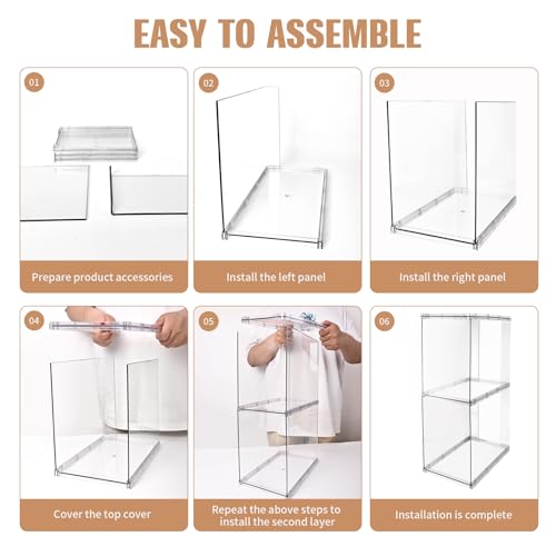 Hivexagon 3er-Pack Handtaschen-Vitrine aus Acryl, stapelbar, leicht zugänglich, mit offener Vorder- und Rückseite, ohne Türen, geeignet für Handtaschen und Sammlerstücke – 2 kleine und 1 große Vitrine