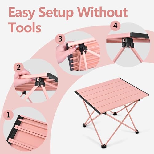 Image of Grope Portable Beach Table for Sand with Aluminum Table Top, Folding Camping Table Easy to Carry, Prefect for Outdoor, Picnic, BBQ, Cooking, Festival, Beach, Home (Pink-S)