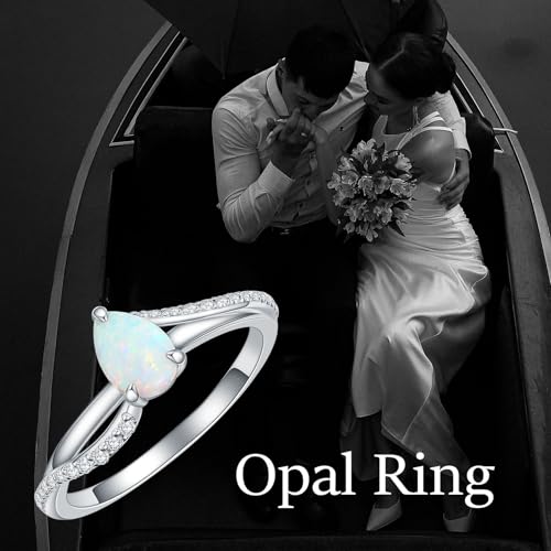 1 Carat Opal Ring for Women 925 Sterling Silver Pear Shape Opal Engagement Ring with Moissanite Promise Ring Jewelry Gifts for Her2