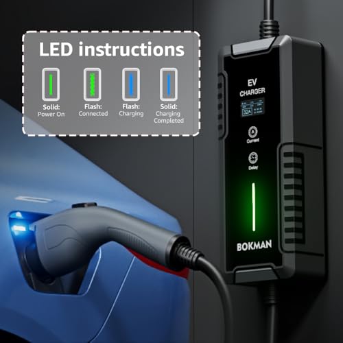 Bokman BKL23225 Portable Level 2 Ev Charger (240V, 32A) With 25Ft Charging Cable And Nema 14-50 For Sae-J1772 Electric Vehicles Current Adjustable And Reservation Charging Function (Not thumb #2