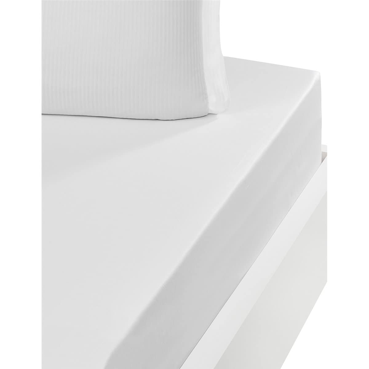 Sensei Maison - Drap Housse uni Satin de Coton Bonnet 40 cm VERSALUXE Plus - 160x200 cm - Blanc