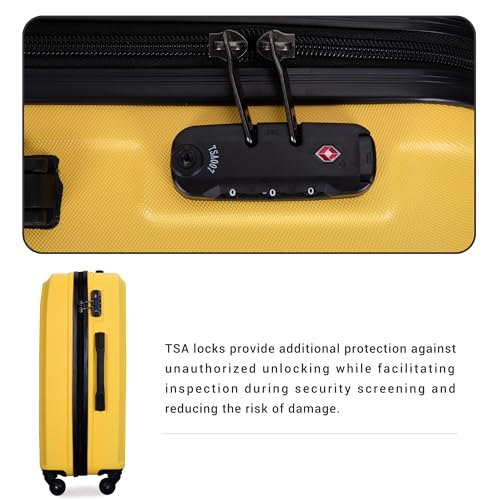 Luggage sets 3 Piece,ABS Hard Shell Suitcase Set with Spinner Wheels,Travel Luggage with TSA Lock,20/24/28inch,Yellow4