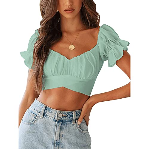 Women s Color Block Round Neck Tops Casual Short Sleeve Stripe Shirts blouses for women casual Mint Green