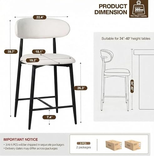 Image of AQO Counter Height Bar Stools Set of 3, Upholstered Counter Stools Modern Barstools with Metal Legs for Kitchen Island Dining Room,Black