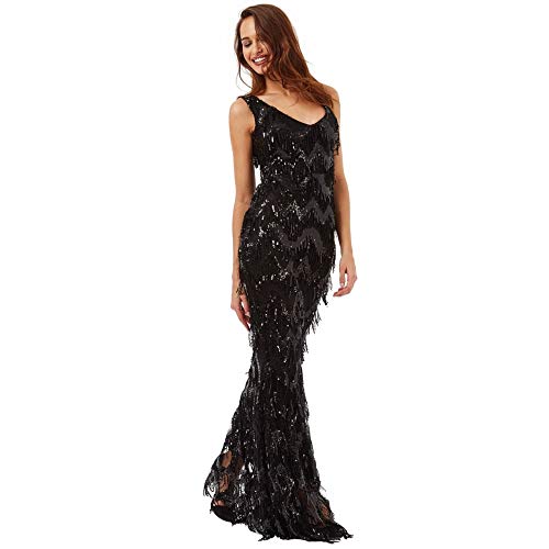 Goddiva Robe longue Ă paillettes 8 Noir, Noir , 36