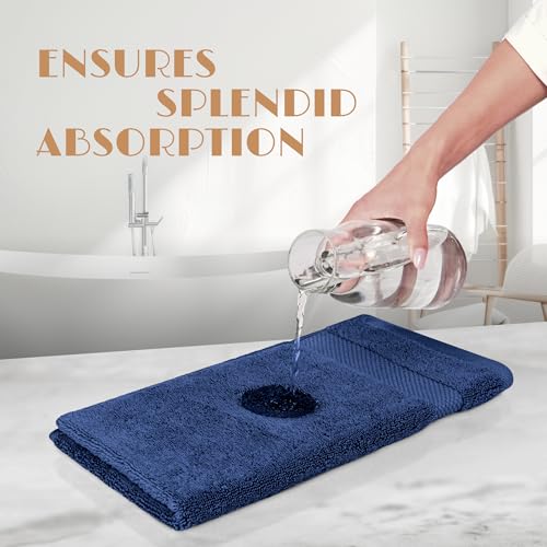 Image of White Classic Navy Blue Hand Towels for Bathroom [12 Pack] Cotton Hand Towel Bulk for Gym, Kitchen and Spa, 16x27 Inches Soft Highly Absorbent Quick Dry Terry Salon Towels