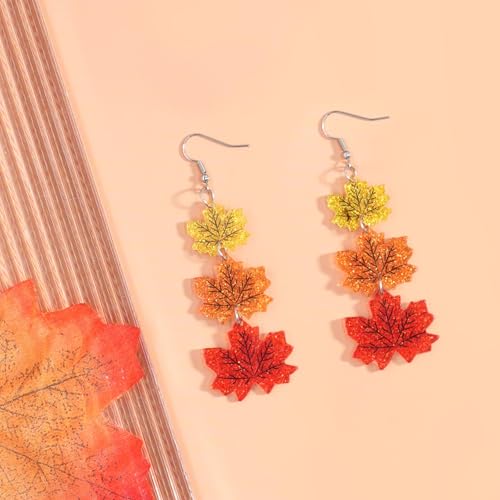 Nanafast Thanksgiving Fall Earrings for Women Maple Leaf Pumpkin Dangle Earrings Lightweight Acrylic Fall Gifts for Thanksgiving Party Autumn 5