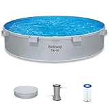 Bestway TANX 10' x 24' Stock Tank Pool, Round Galvanized Steel Above Ground Pool Set with Filter Pump, Filter Cartridge (Type III), Pool Cover, and Cup Holders, Semi-Permanent Metal Steel Wall Pool