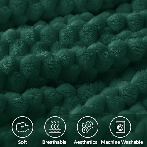 Image of BEDELITE Dark Green Twin Blanket for Couch, Soft Cozy Gift for Women, 60*80 | 3D Jacquard Decorative Fleece Blanket, Super Soft Plush Throws, Cute Birthday Gift for Women & Men, Suitable for All Seasons