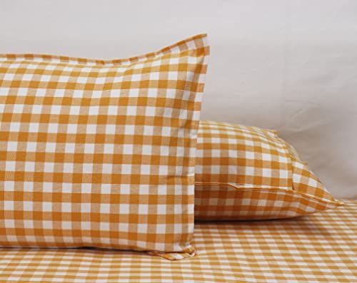 Image of AIRWILL, 200GSM Handloom Cotton Double Bedsheet with 2 Pillow Covers (Gingham Check Yellow)