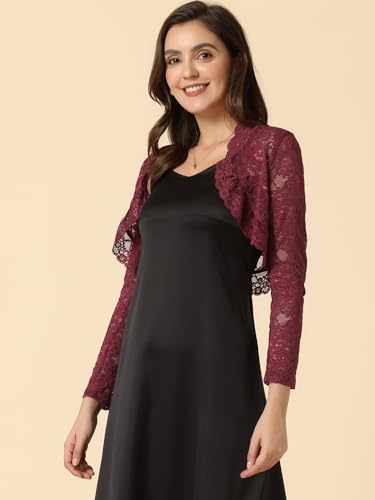 Image of Allegra K Women's Elegant Crop Cardigan Sheer Floral Lace Bolero Shrug Top