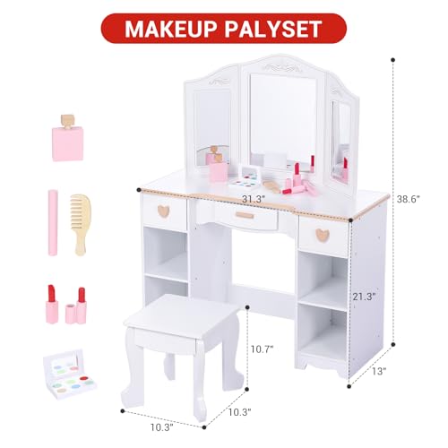 Coiffeuse enfant Zstar le cadeau d'anniversaire idéal avec table de maquillage en bois fille - 3