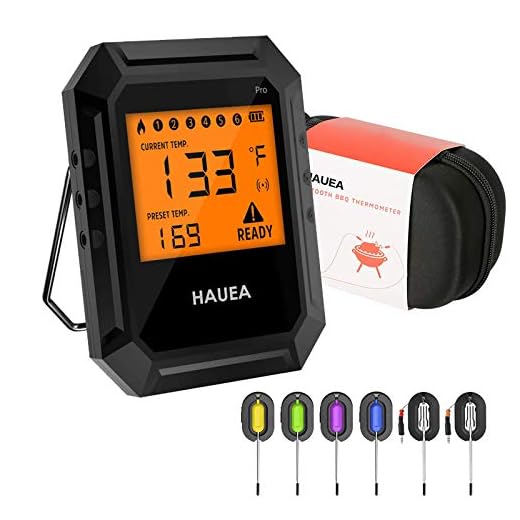 HAUEA Meat Thermometer Bluetooth, Smoking Thermometer Smart Cooking Thermometer with 6 Probes for Smoker Grilling Oven Kitchen, Support iOS & Android, Carrying Case Included