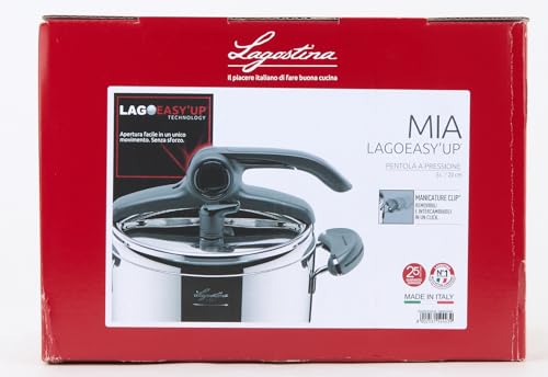 Lagostina Mia Lagoeasy'UP Olla a Presión 5 L en Acero Inoxidable 18/10 Ø 22 cm, Olla Inducción y Gas, Apertura Fácil de la Tapa, Base Irradial Plus de 3 capas, Apta para Lavavajillas