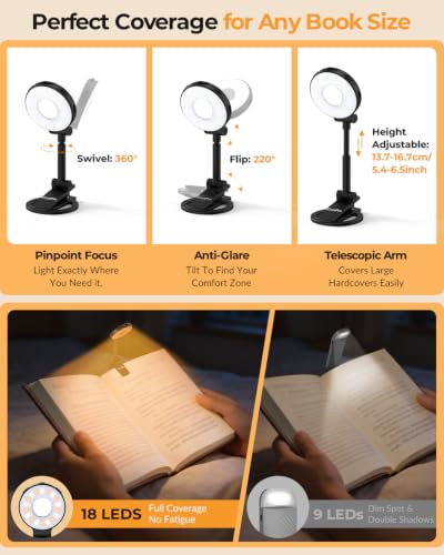 Book Light for Night Reading in Bed: Rechargeable Clip On Reading Light - image 4
