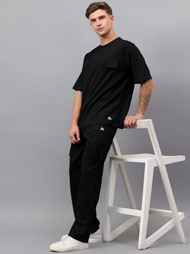 Image of YHA Casual Oversize Round Neck Gents TrackSuit Stylish Summer Half Sleeves Mens Cord Set With Full Pant Lightweight Breathable Polycotton Fabric Co-ord Sets For Men
