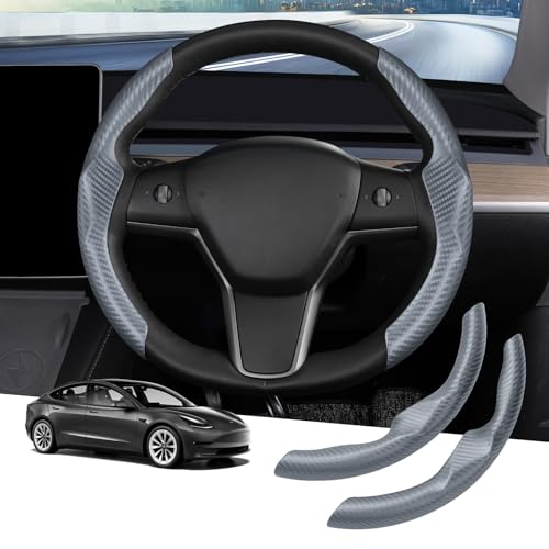 Steering Wheel Cover for Telsa Model 3/Y 2016-2025 (Fit 2025 Model Y Juniper/2024 Model 3 Highland) Carbon Fiber Steering Wheel Cover Anti-Slip, Comfortable Grip, Breathable, Model 3/Y Accessories