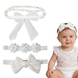YAYNO 3 Stück Baby Mädchen Stirnbänder Stirnband Baby mit Weiß Blumenmuster Blume elastisches Haarband Schleifen Haarschmuck für Neugeborene und Kleinkinder
