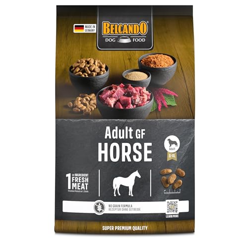 BELCANDO Adult GF Horse [4kg] Hundefutter | Trockenfutter ohne Getreide mit Pferd | Alleinfuttermittel für ausgewachsene Hunde Aller Rassen ab 1 Jahr