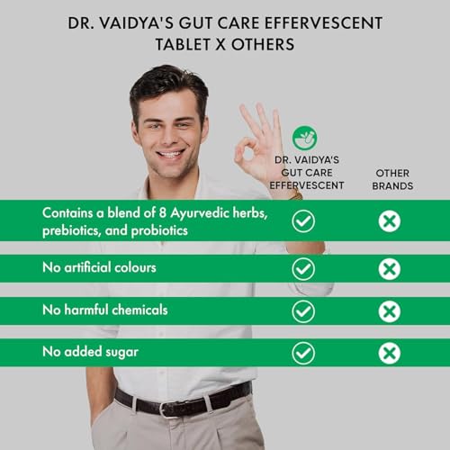 Image of Dr. Vaidya's Gut Care Effervescent Tablets | Helps reduce bloating & acidity, improves digestion, promotes gut health & regulates Bowel movement | Jeera, Ajwain, Saunf | Prebiotic & Probiotic Blend with healthy gut microbiome 15 Tablets (Pack of 2)