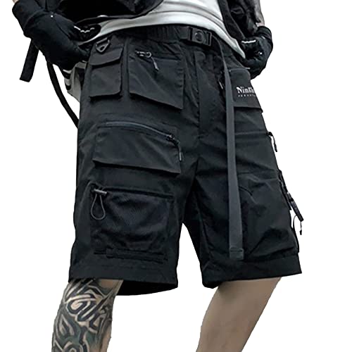 XYXIONGMAO Cyberpunk Shorts Hip Hop Sweatpants Techwear Overalls Slacks Athleisure Herren Tactical Cargo Streetwear Hosen Schwarz Mittel