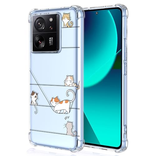 XINYEXIN Clear Case for Xiaomi 13T / Xiaomi 13T Pro Cute Cat Pattern Design Slim Shockproof Transparent Soft TPU Bumper Case Protective Cover