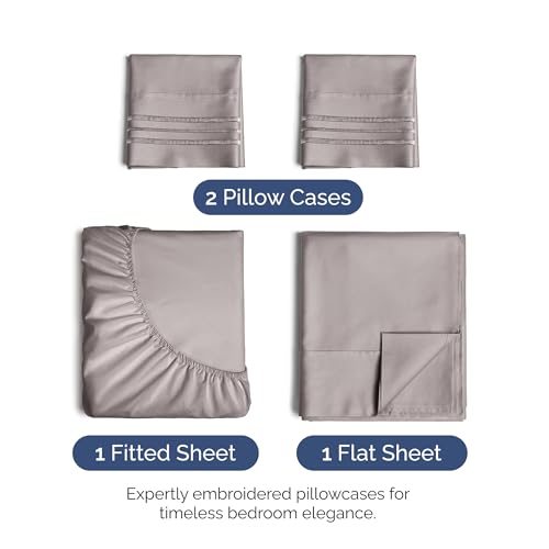Image of King Size 4 Piece Sheet Set - Ultra Soft & Cooling Sheets - Thistle Purple | Fits 8 Inch to 16 inch Mattress, Wrinkle Free & Fade Resistant with Deep Pockets, Breathable, Comfy Hotel Luxury Bedding