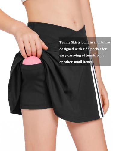 Image of Haloumoning Girls Tennis Skirt High Waisted Athletic Skorts | Pockets Shorts, Crossover,Workout Golf Running Skirts