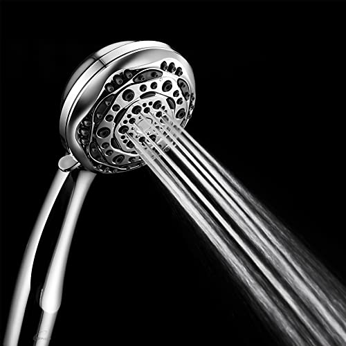 Couradric Handheld Shower Head, 7-Function High Pressure Shower Head With Brass Swivel Ball Bracket And Extra Long Stainless Steel Hose, Chrome, 4" #TOP4